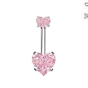 Pink CZ ZIRCON  Heart BellyButton Ring in Silver Setting